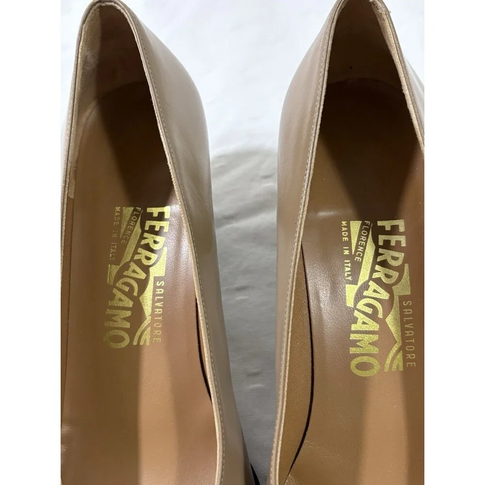 Vintage Salvatore Ferragamo Lizard Cap Toe Kitten Heels Taupe Beige Size 10 4A